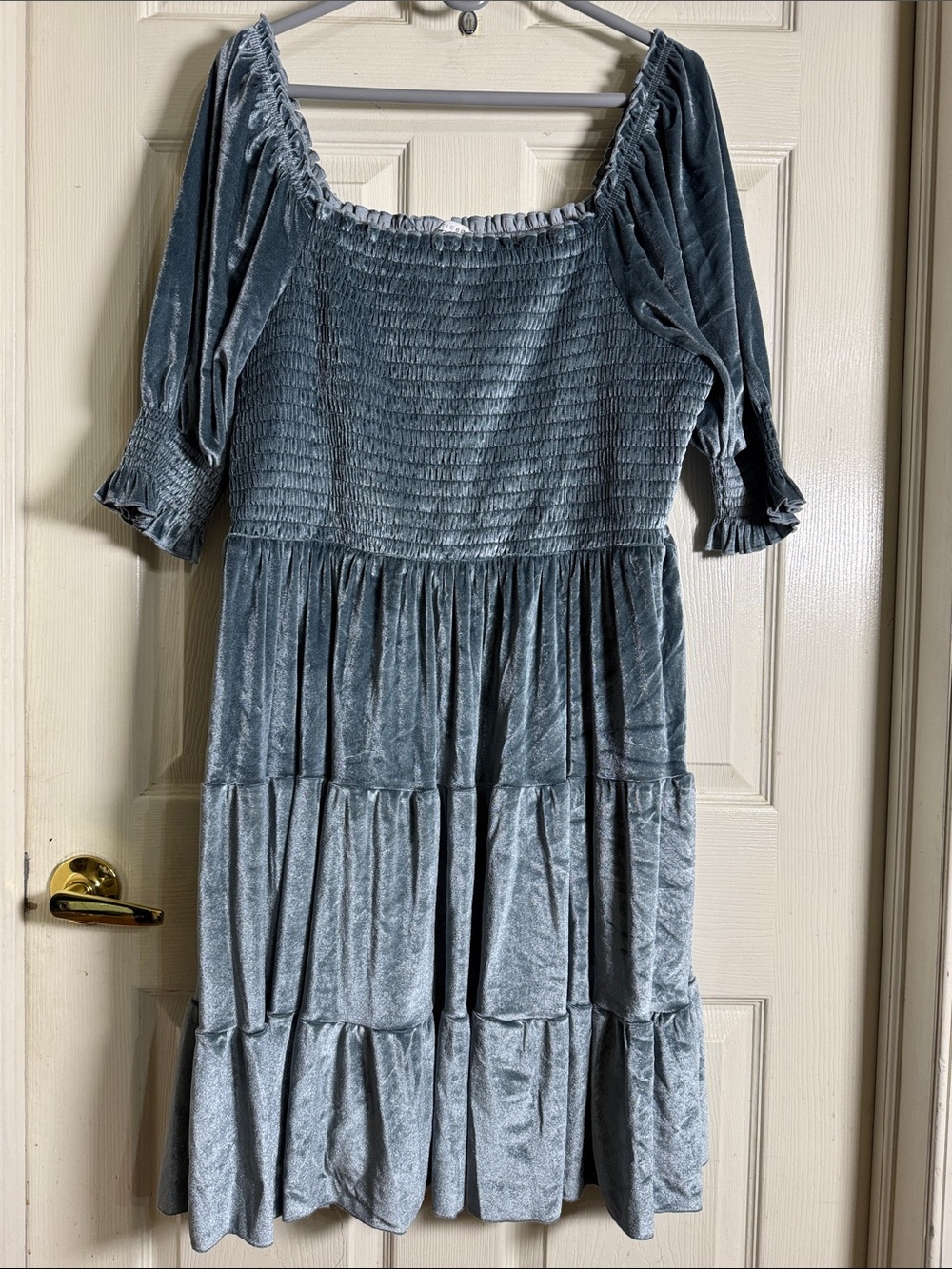 Baltic Born Slate Blue Velvet Midi Smocked Dress Sz 2XL